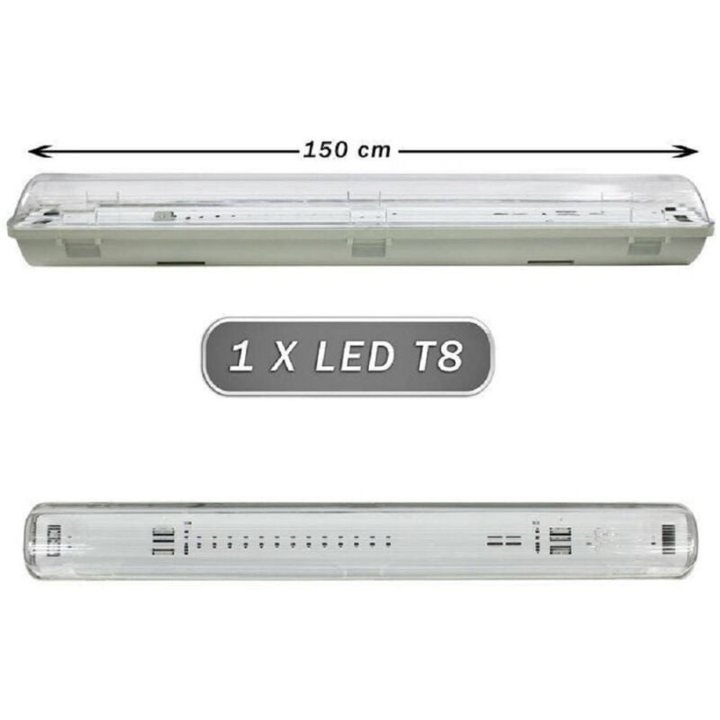 foto del prodotto trade shop traesio plafoniera stagna 1 neon led tubo t8 g13 da 150cm parete soffitto ip65 t8 150ss 