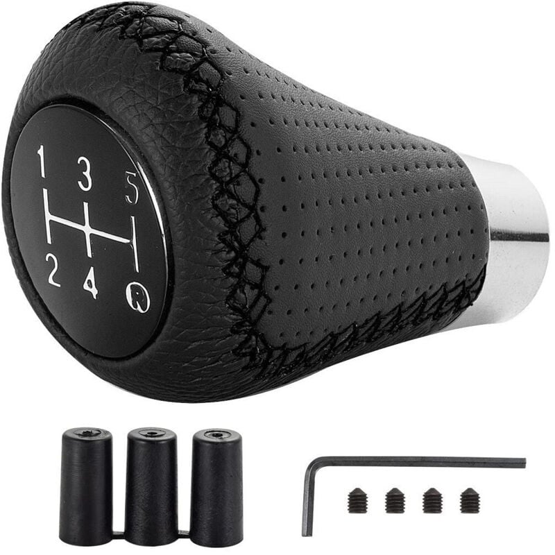 foto del prodotto trade shop traesio - pomello leva cambio pelle universale per auto 5 marce adattatori 8mm 10mm 12mm -