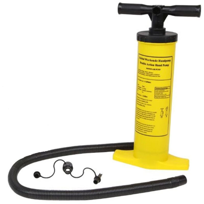 foto del prodotto trade shop traesio pompa a mano a doppia azione 51cm gonfiatore manuale giallo con tubo 2 adattatori 016972 