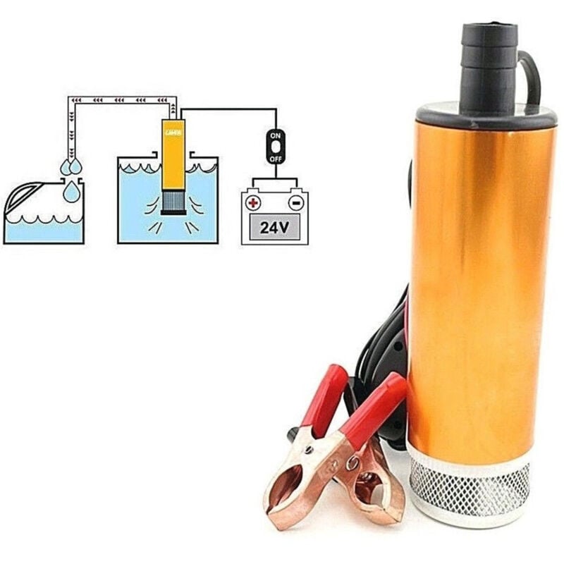 foto del prodotto trade shop traesio pompa travaso elettrica sommersa aspira liquidi acqua olio diesel 24v auto barca 