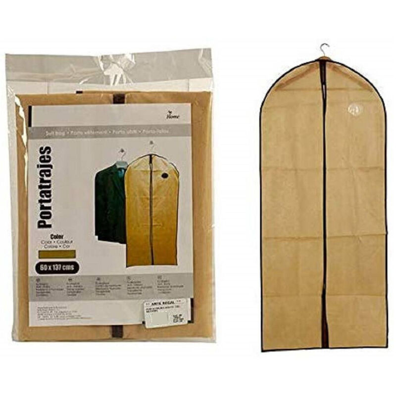 foto del prodotto trade shop traesio - porta abiti vestito 137x60cm beige custodia tessuto guardaroba antipolvere armadio -