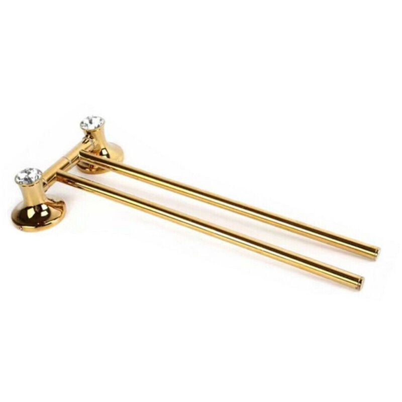 foto del prodotto trade shop traesio - porta asciugamani 2 aste supporto per bagno da muro casa dorato oro dgo-110 -