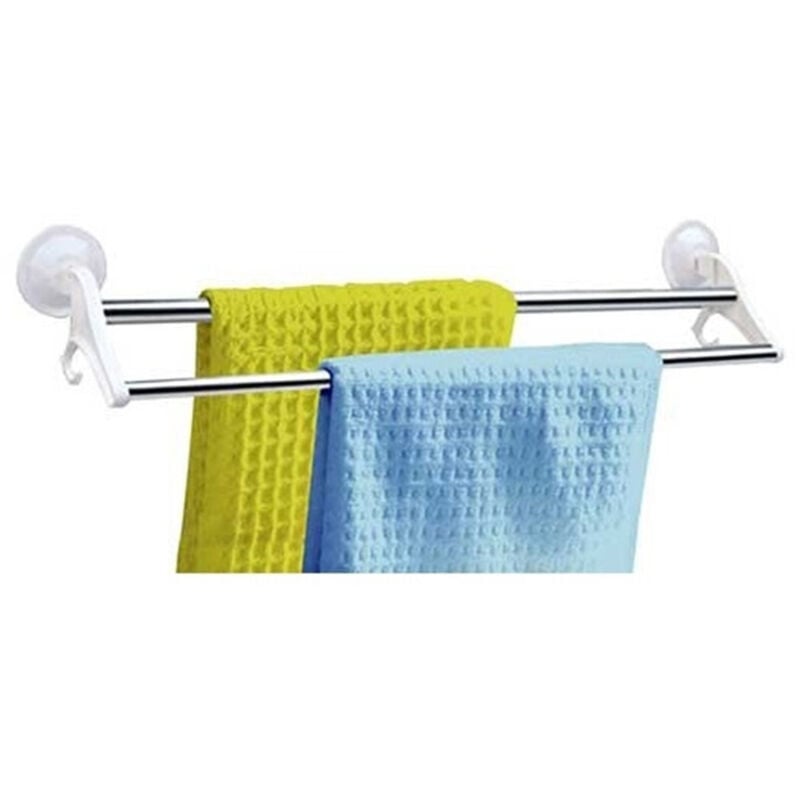 foto del prodotto trade shop traesio - porta asciugamani da bagno attacco a ventosa 2 aste 50cm 2 appendini -
