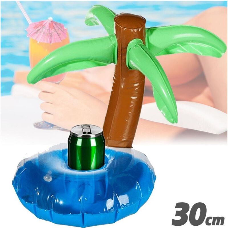 foto del prodotto trade shop traesio porta bibite gonfiabile isola con palma galleggiante porta lattina piscina 30 cm 