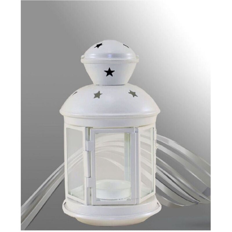 foto del prodotto trade shop traesio porta candela lumino lanterna bianca metallo bomboniera matrimonio stelle 30667 