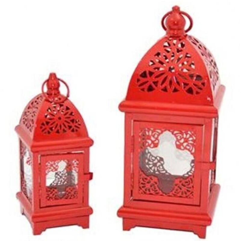 foto del prodotto trade shop traesio porta candela natalizia set 2 pezzi tealight forma lampada rosso 34cm e 23cm 