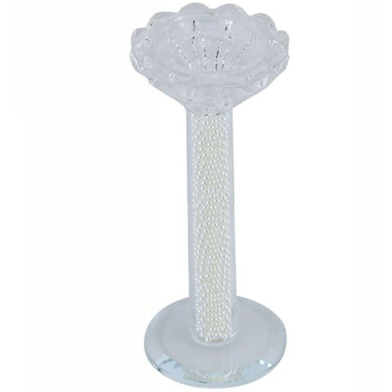 foto del prodotto trade shop traesio - porta candela vetro perle candeliere idea regalo bomboniera cristallo 14x5.8 cm -