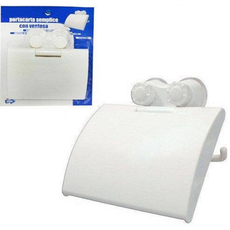 foto del prodotto trade shop traesio porta carta igienica accessorio bagno con attacco a ventosa bianco 