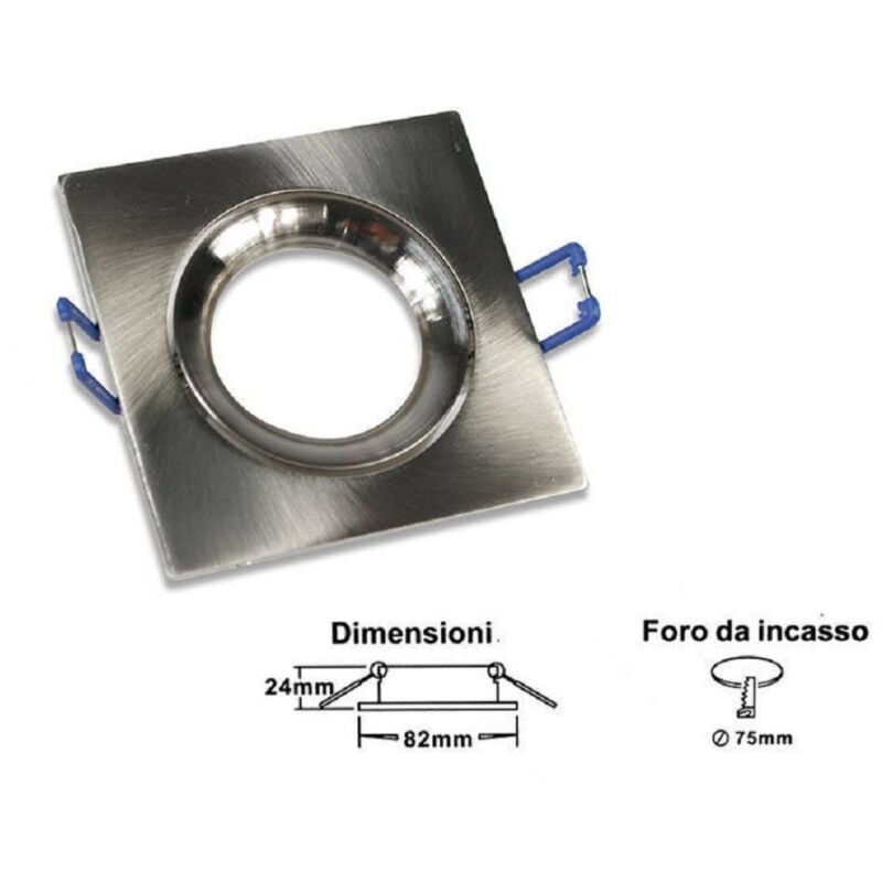 foto del prodotto trade shop traesio porta faretto ad incasso quadrato faretto orientabile con molle foro 75 mm p20 argento
