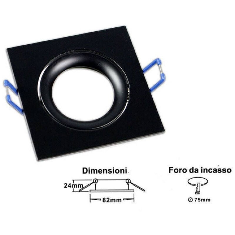 foto del prodotto trade shop traesio - porta faretto ad incasso quadrato faretto orientabile con molle foro 75 mm p20 - nero