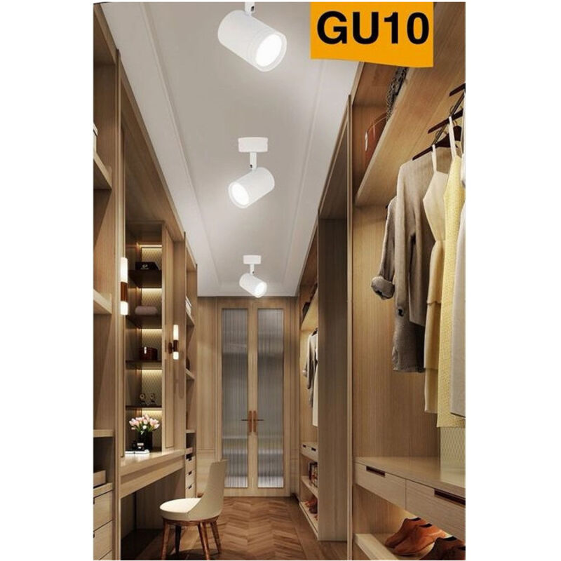 foto del prodotto trade shop traesio porta faretto proiettore orientabile da soffitto parete a cilindro gu10 p28 gu10 bianco