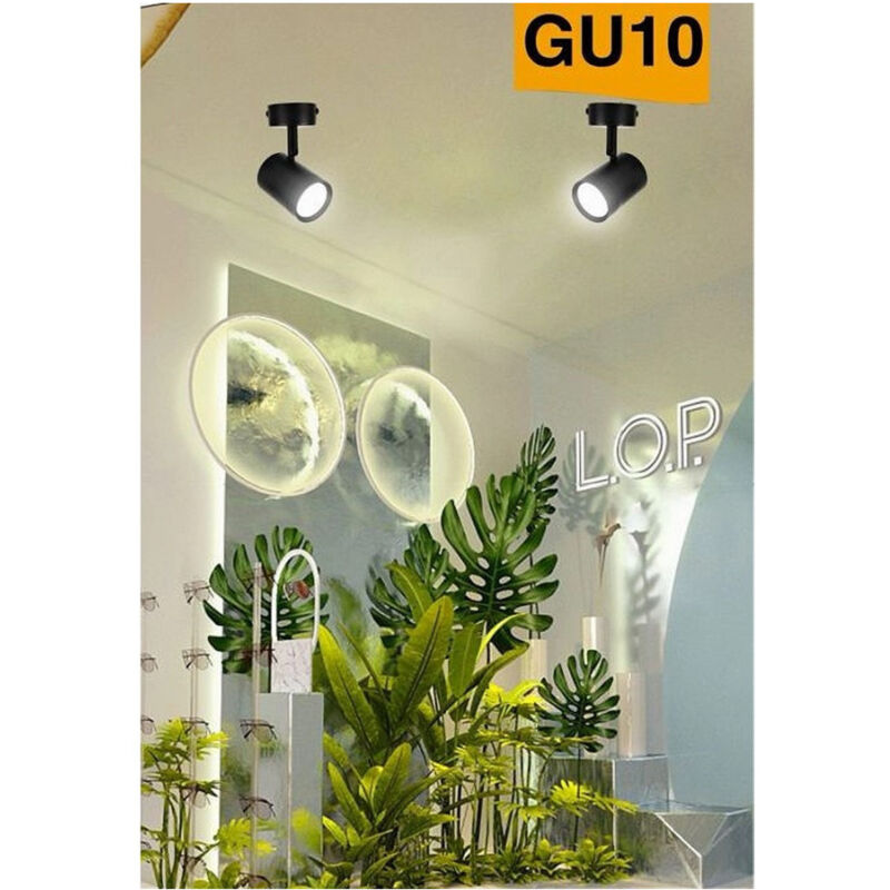 foto del prodotto trade shop traesio porta faretto proiettore orientabile da soffitto parete a cilindro gu10 p28 gu10 nero