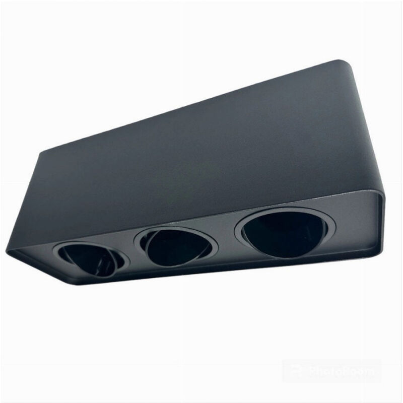 foto del prodotto trade shop traesio porta faretto triplo orientabile da soffitto nero per faretto gu10 gu5.3 p34 n3 