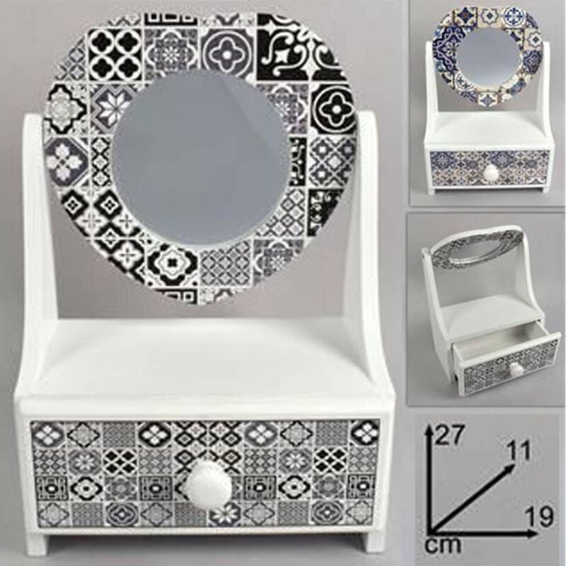 foto del prodotto trade shop traesio porta oggetti cassettiera con specchio a cuore in legno country chic arredamento 
