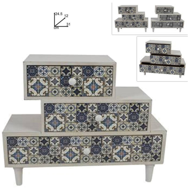 foto del prodotto trade shop traesio porta oggetti cassettiera sfalsati con 3 cassetti legno country chic arredamento 