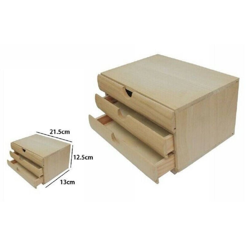 foto del prodotto trade shop traesio porta oggetti mini cassettiera 3 cassetti legno naturale decoupage 53383a 