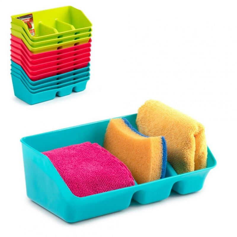 foto del prodotto trade shop traesio porta spugne portaspugne a 3 scomparti 21x13xh7.5cm in plastica colorata 11258 