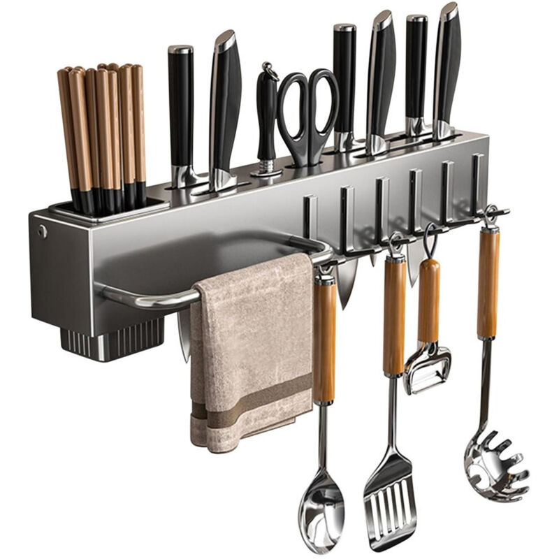 foto del prodotto trade shop traesio - porta utensili con 6 ganci adesivo appendi mestoli porta coltelli gadget da cucina -