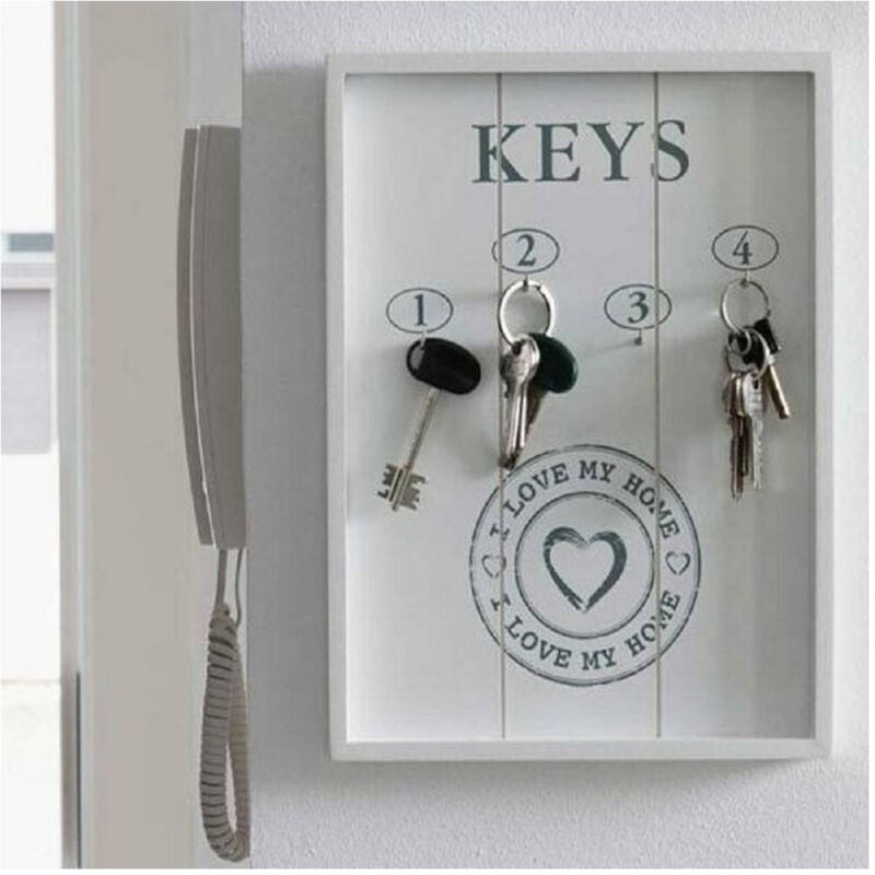 foto del prodotto trade shop traesio portachiavi pannello appendi chiavi in legno 4 ganci 24 x 32 cm i love my home 