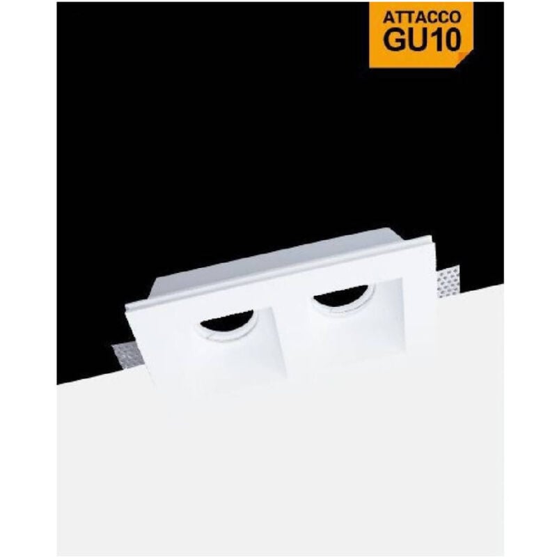 foto del prodotto trade shop traesio portafaretto in gesso doppio quadrato incasso a scomparsa portalampada gu10 gs23 