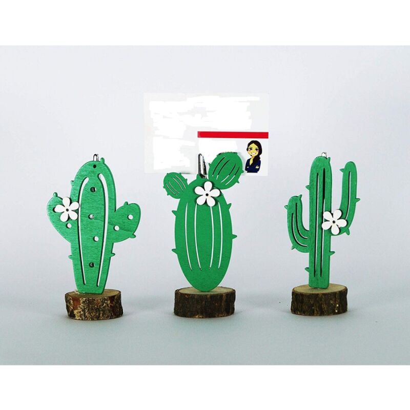 foto del prodotto trade shop traesio portafoto cactus fiore 3pz base legno decorazione segnaposto segnatavolo bomboniera 