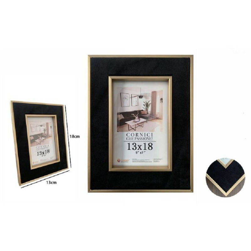 foto del prodotto trade shop traesio - portafoto cornice per foto poster quadri tele 13 x 18cm nera con bordi oro 70301 -
