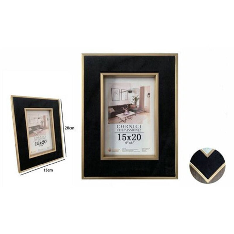 foto del prodotto trade shop traesio portafoto cornice per foto poster quadri tele 15x20 cm nera con bordi oro 70302 