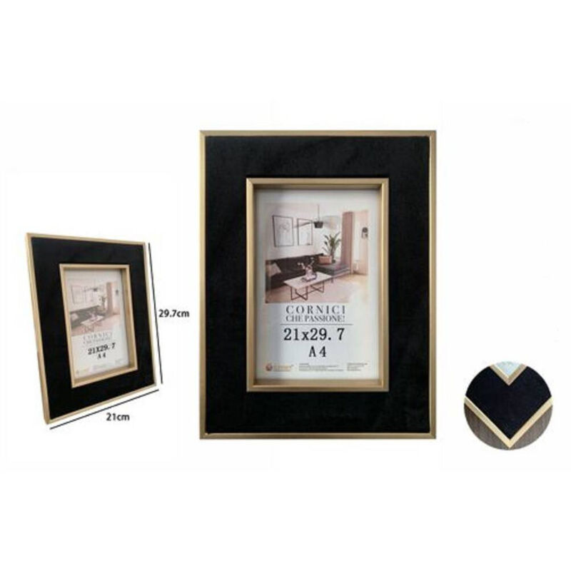 foto del prodotto trade shop traesio portafoto cornice per foto poster quadri tele 21x29.7cm nera con bordi oro 70304 