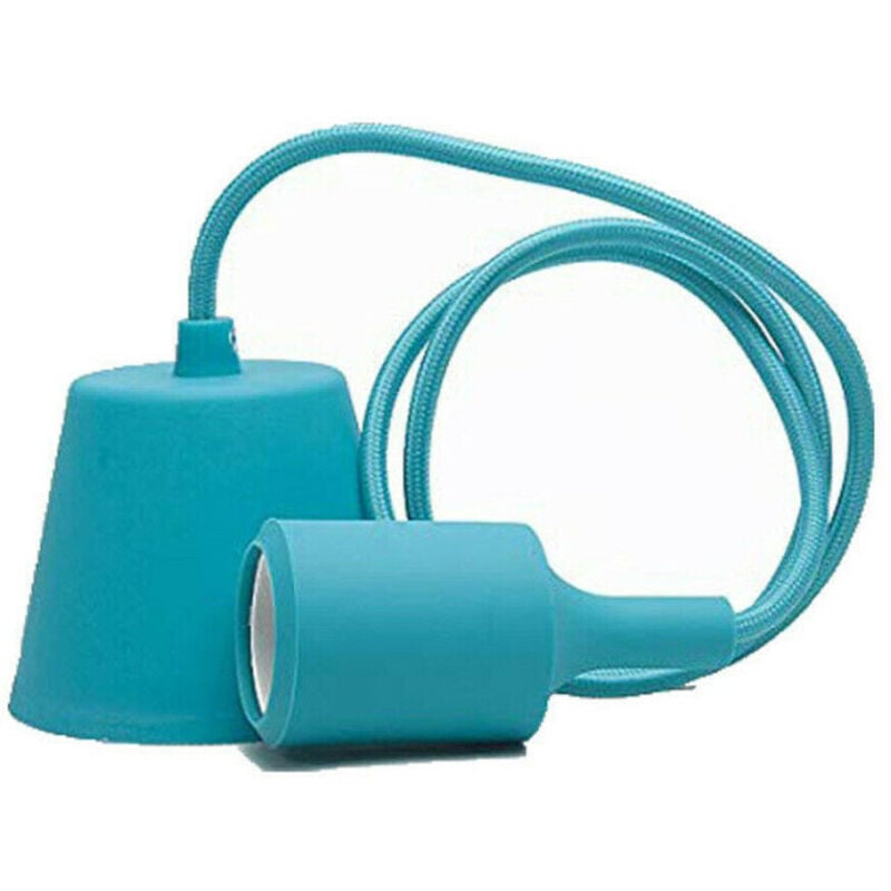 foto del prodotto trade shop traesio - portalampada a sospensione pendente lampadario soffitto e27 celeste dt-j01 1 mt -