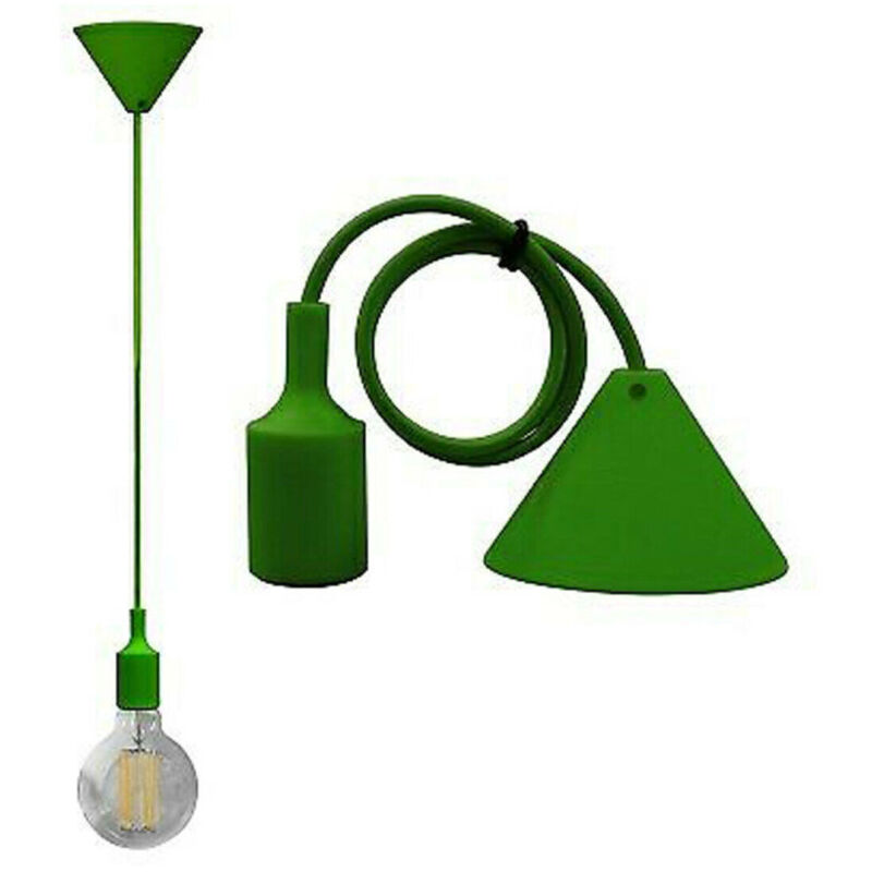 foto del prodotto trade shop traesio portalampada a sospensione pendente lampadario soffitto e27 verde dt j01 1 metro 