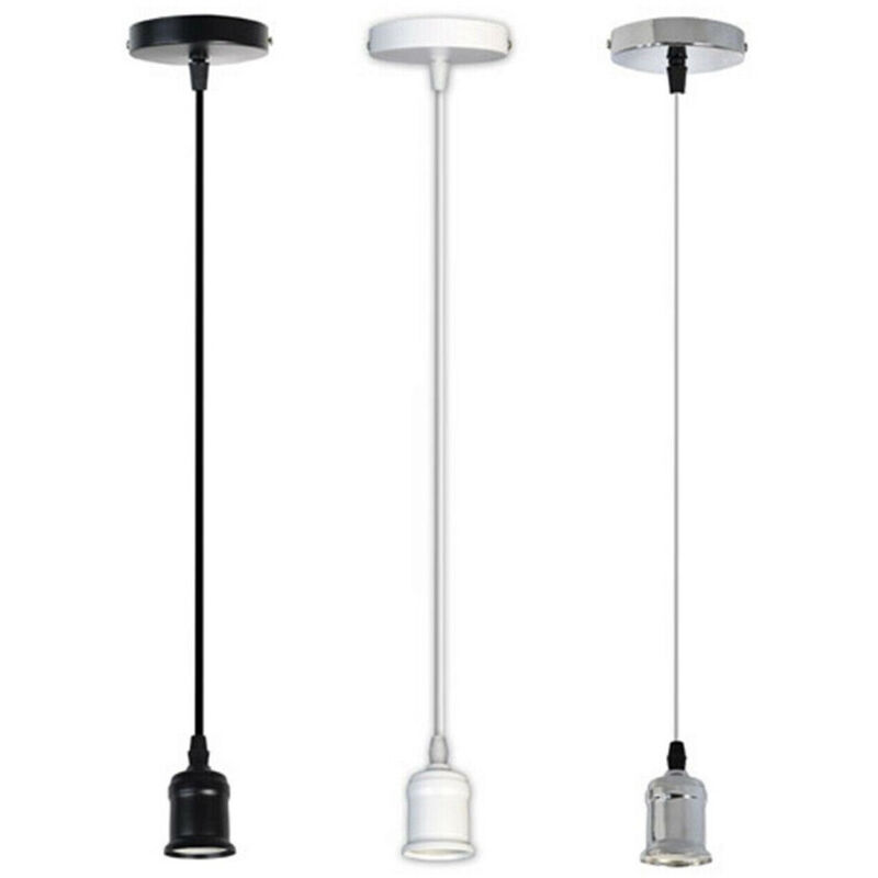 foto del prodotto trade shop traesio - portalampada e27 a sospensione lampadario pendente porta lampada 1,2 metri e27-a - bianco