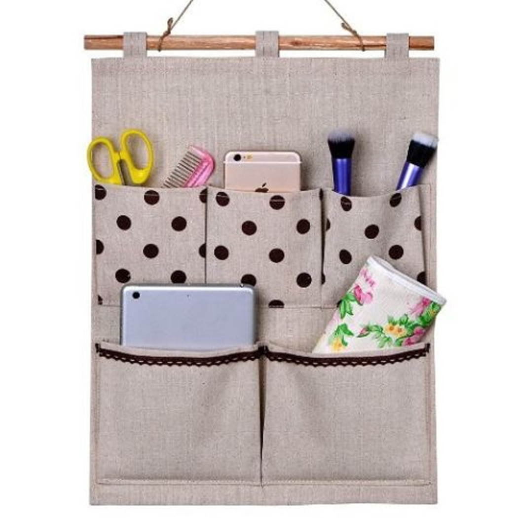 foto del prodotto trade shop traesio portaoggetti organizer da appendere parete 5 tasche in tessuto bagno camera 