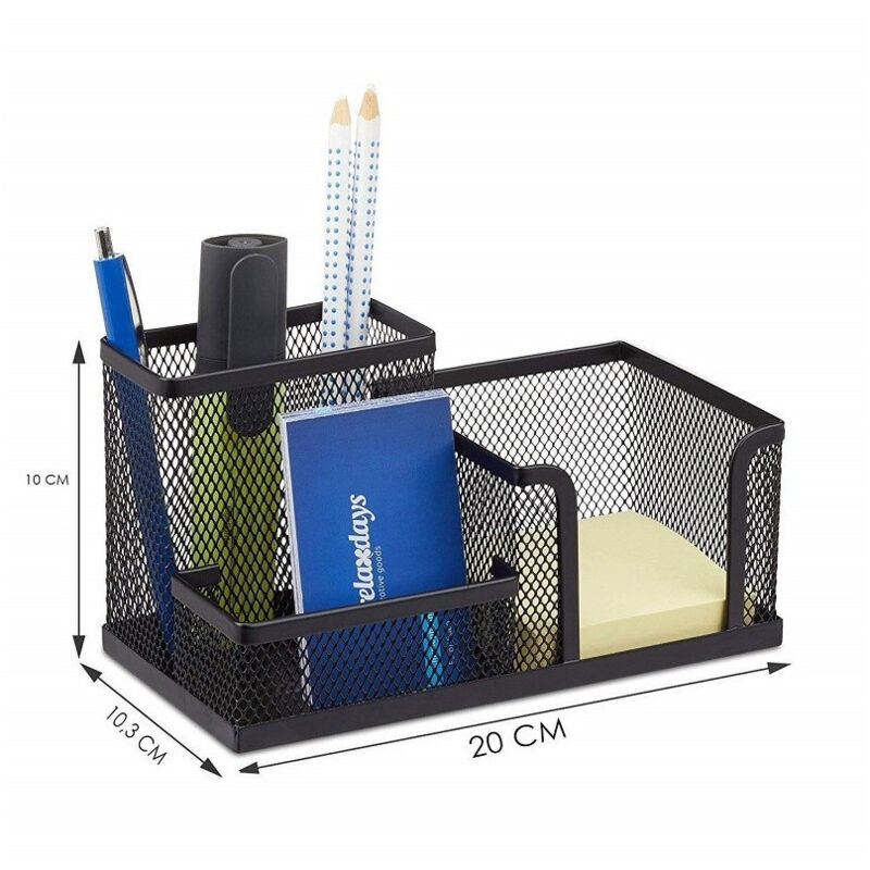foto del prodotto trade shop traesio portapenne post it nero rete 3 scomparti penna matite porta biglietti organizer 