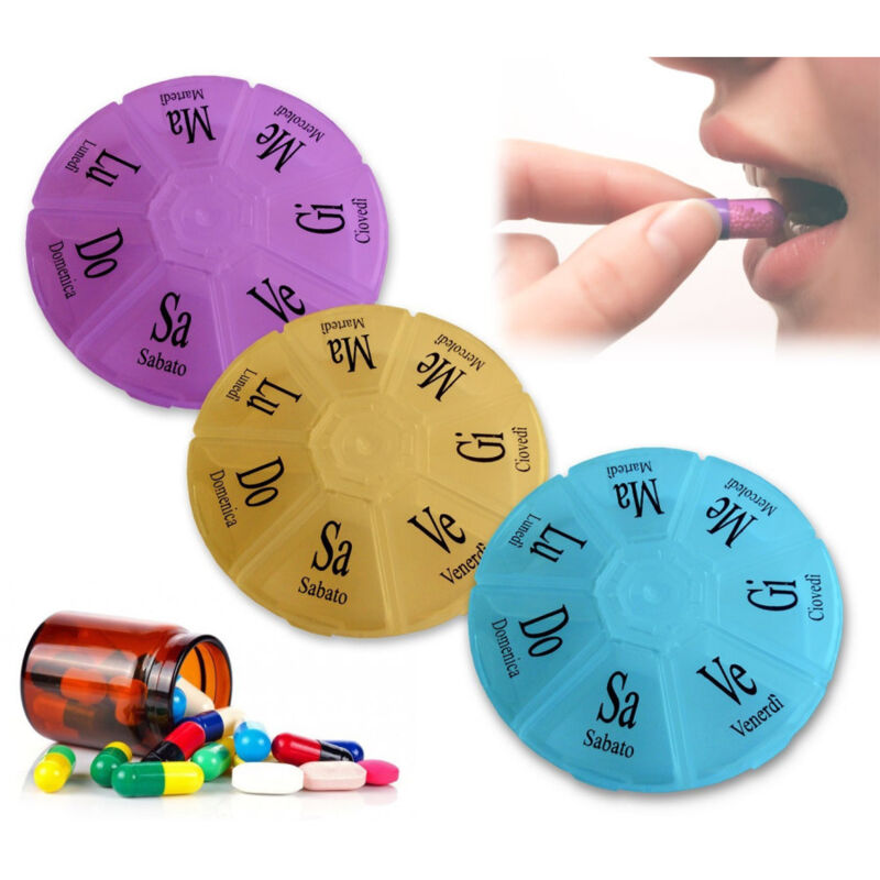 foto del prodotto trade shop traesio portapillole porta pillole pill box 7 giorni settimanale 7 scomparti tascabile 