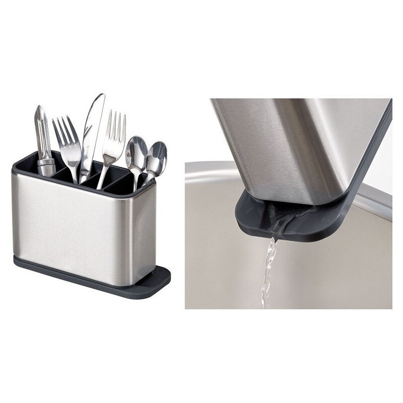 foto del prodotto trade shop traesio portaposate 4 scomparti 7007 scola acqua contenitore acciaio per utensili cucina 