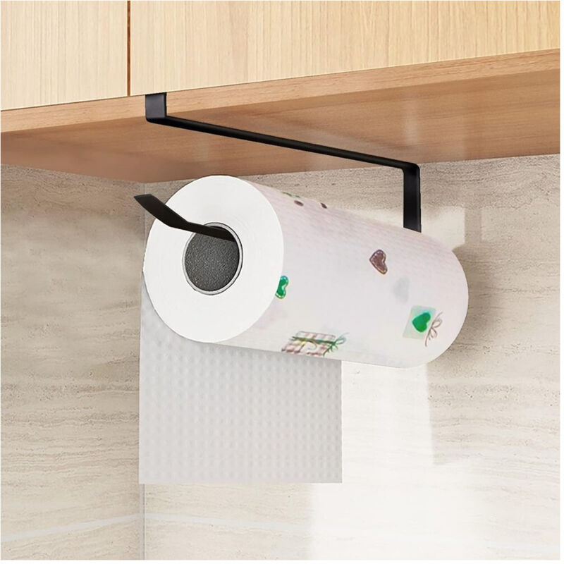 foto del prodotto trade shop traesio portarotolo 27cm sottopensile senza forare per cucina bagno porta asciugamano nero