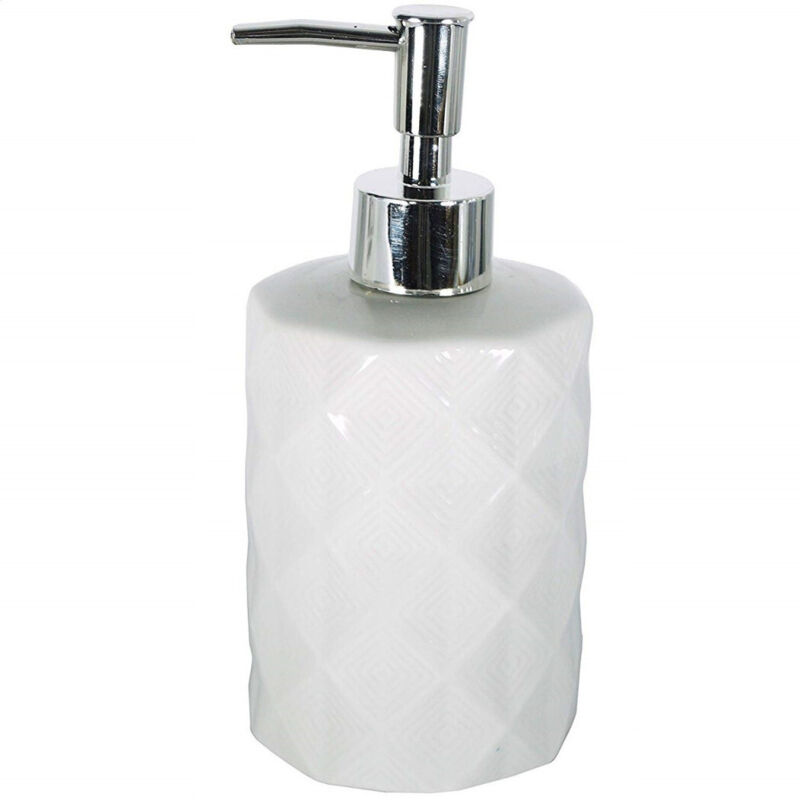 foto del prodotto trade shop traesio portasapone cilindrico rombi bianco porta sapone 10343 dispenser sapone 