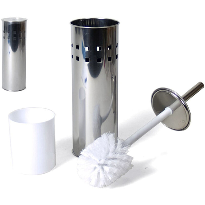 foto del prodotto trade shop traesio portascopino con spazzolone scopino per wc in acciaio 26x10cm accessori bagno 