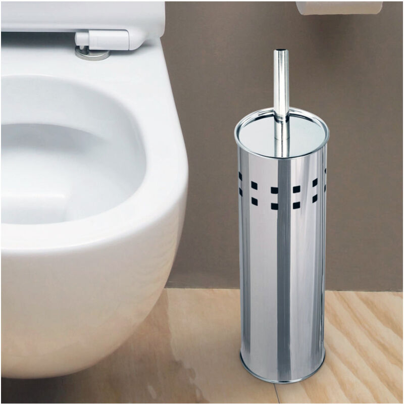foto del prodotto trade shop traesio portascopino con spazzolone wc cilindro in acciaio inox 26x10cm accessori bagno 