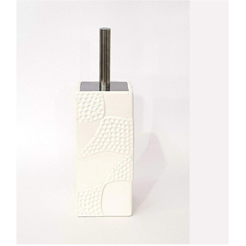 foto del prodotto trade shop traesio - portascopino in ceramica bianco mosaico rilievo 011 spazzola scopettino bagno -