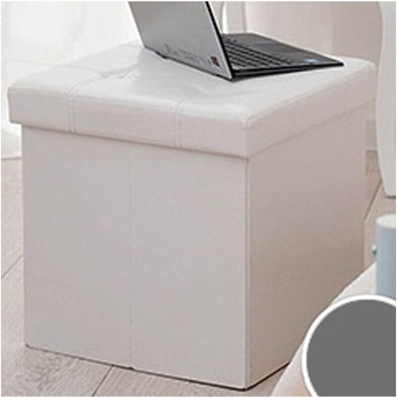 foto del prodotto trade shop traesio pouf scatola portaoggetti puff poggiapiedi a forma di cubo in ecopelle colore bianco