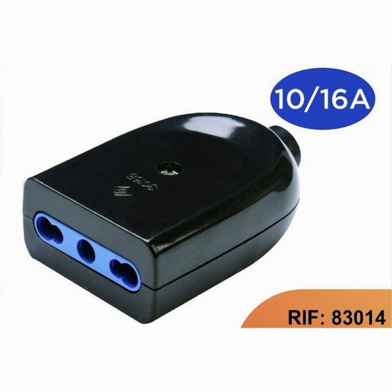 foto del prodotto trade shop traesio presa bivalente p17 11 elettrica bipasso 2p t 10a 16a 250v max 1500 w nera 83014 