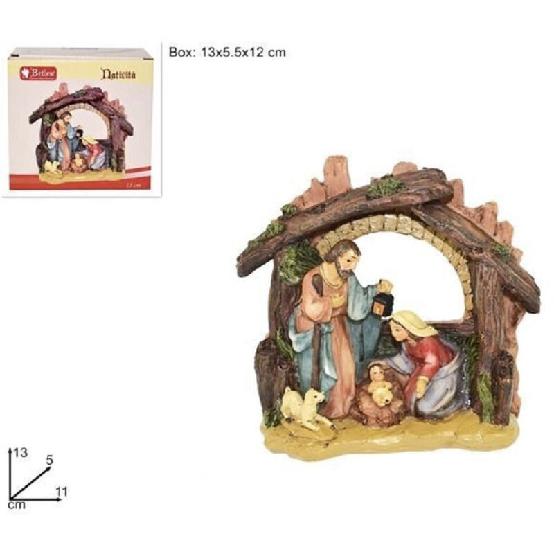 foto del prodotto trade shop traesio - presepe natività in resina scenario sacra famiglia decorazioni natalizie -