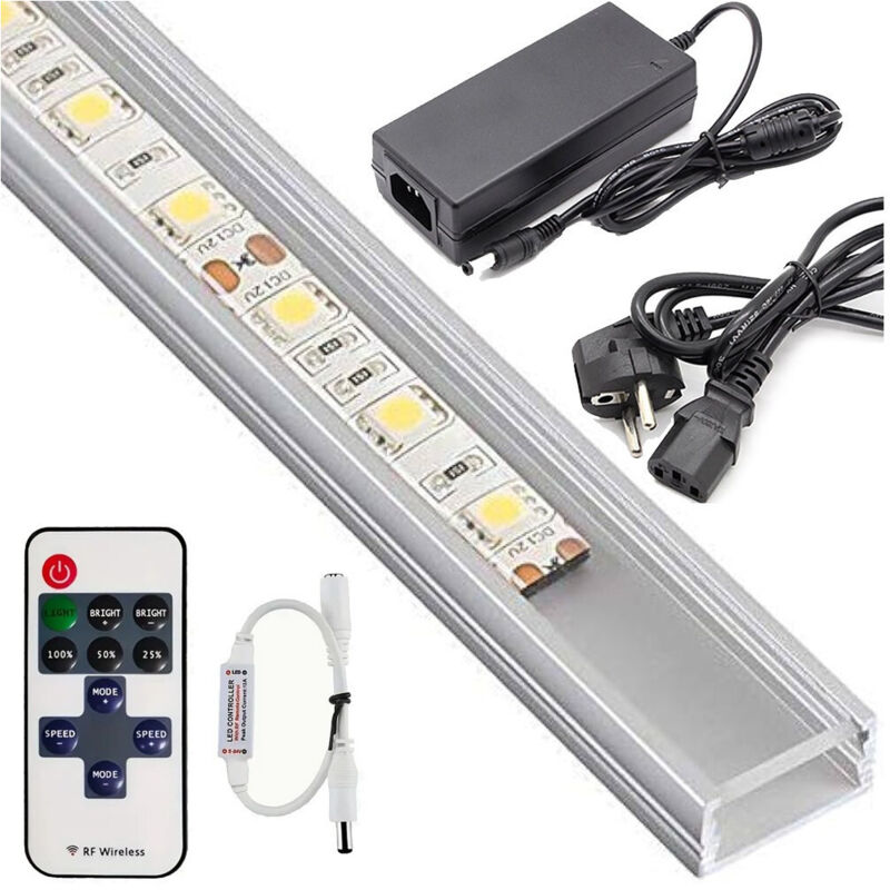 foto del prodotto trade shop traesio profilo barra alluminio impermeabile 1 metro a 72 led alimentatore dimmer bianco caldo smd 5630 copertura trasparente 