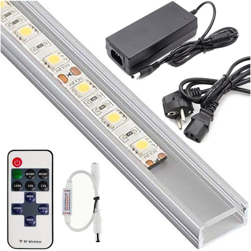 foto del prodotto trade shop traesio profilo barra alluminio impermeabile 1 metro a 72 led alimentatore dimmer bianco freddo smd 7020 copertura trasparente 
