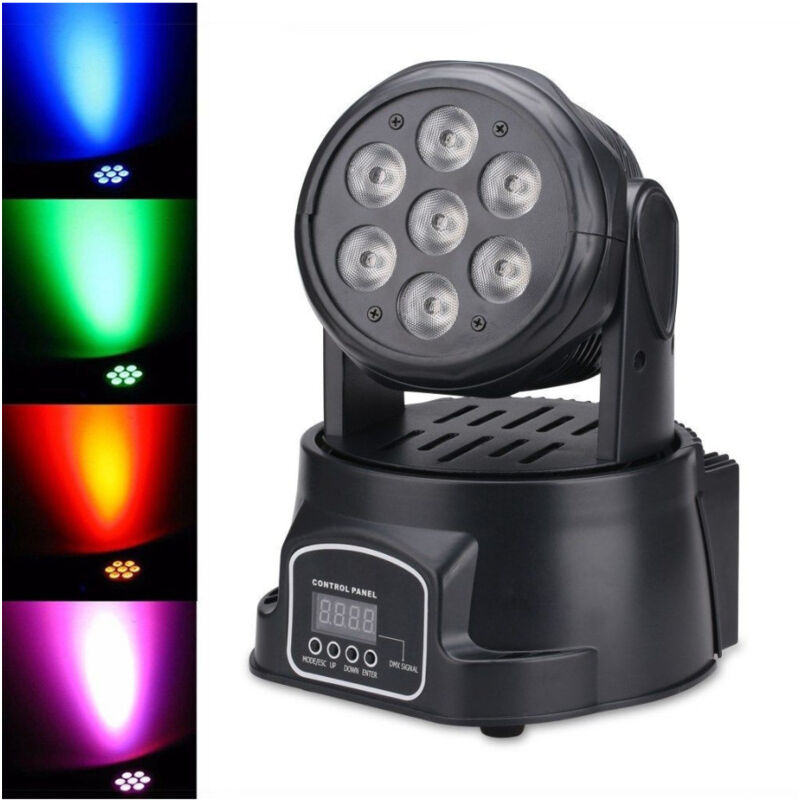 foto del prodotto trade shop traesio proiettore led rgb testa mobile rotante effetti disco discoteca 7 led wash dmx 