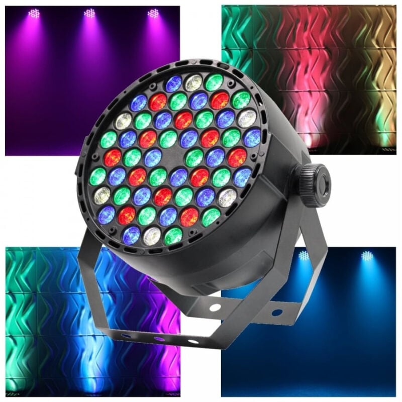 foto del prodotto trade shop traesio proiettore slim dmx512 effetto luce flat par light rgb w alta luminosita 54 led 