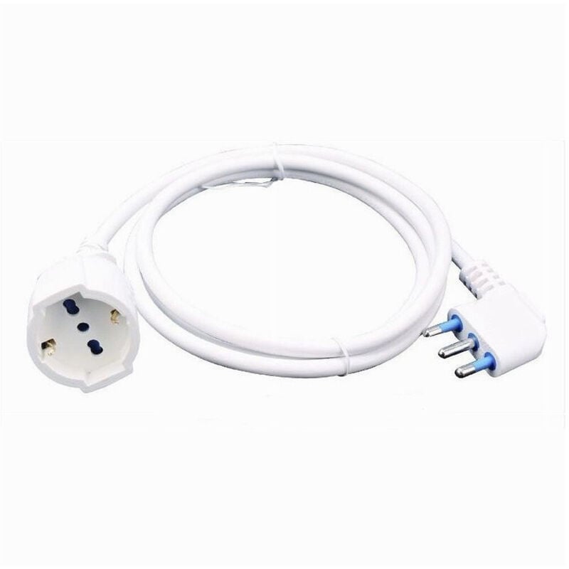 foto del prodotto trade shop traesio prolunga lineare cavo 5mt 90 con spina 16a presa universale schuko bianca 83288 