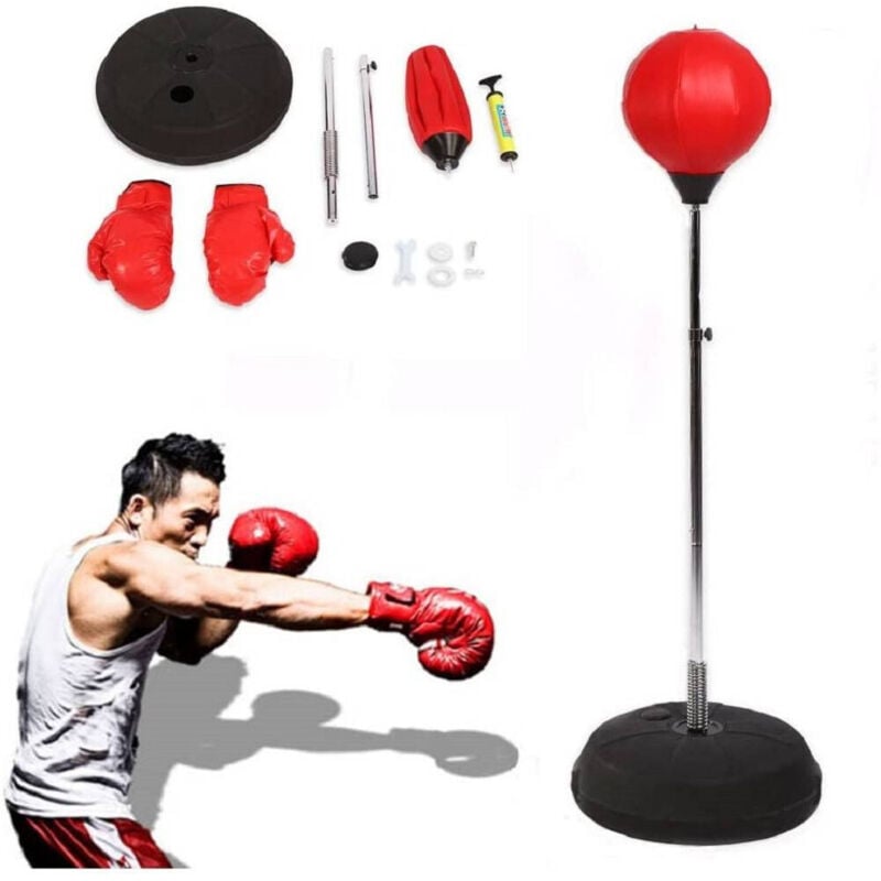 foto del prodotto trade shop traesio punching ball boxe palla base alto 1,2mt con guanti guantoni adulti adolescenti 