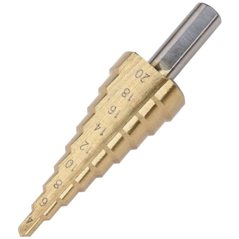 foto del prodotto trade shop traesio punta fresa conica a scalini per trapano a gradino spirale da 4 a 20mm graduale 
